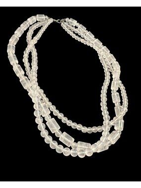 Necklace Signed FP 925 Rose Quartz Three Strand Beaded Designer